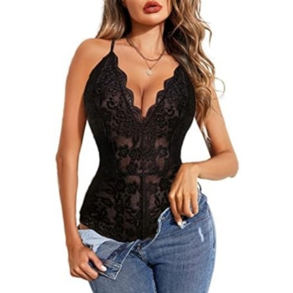 One Piece Lingerie Deep V Teddy Sexy Lace Bodysuit Snap Crotch Babydoll Nightie